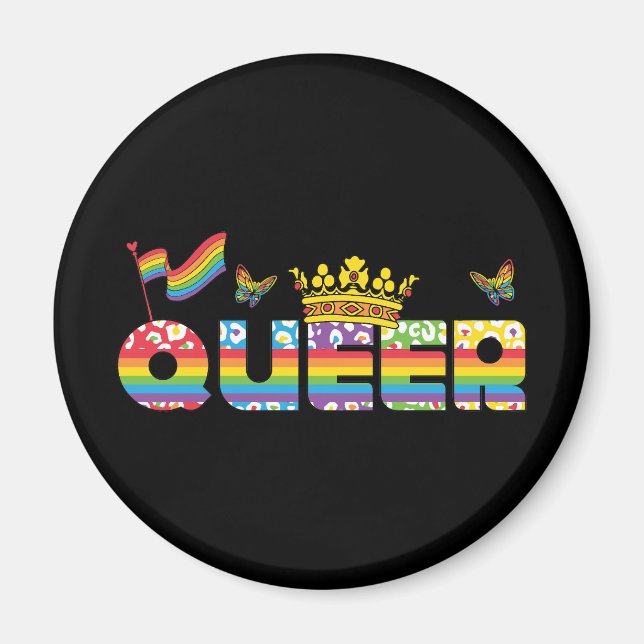Aimant Arc-en-ciel de la Couronne Queer avec drapeau et p (Devant)