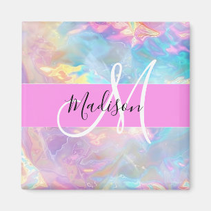 Aimant Arc-en-ciel Girly Holographique Iridescent Monogra