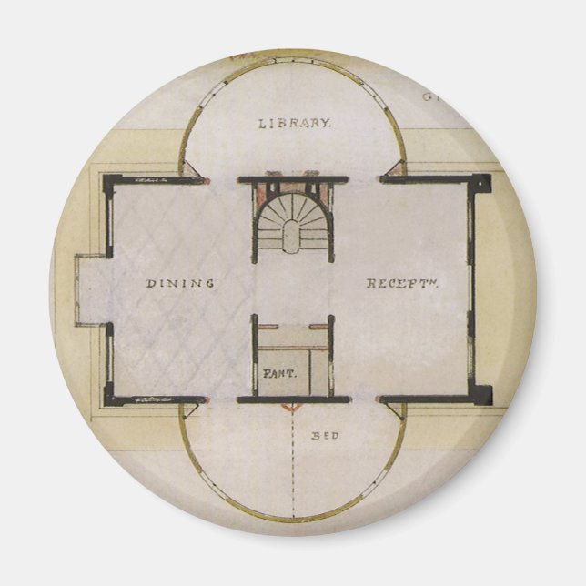 Aimant Architecture vintage, plan d'étage et villa grecqu (Devant)
