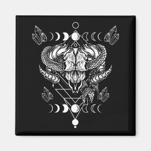Aimant Aries Skull Wicca Occulte Crescent Moon Witchcraft