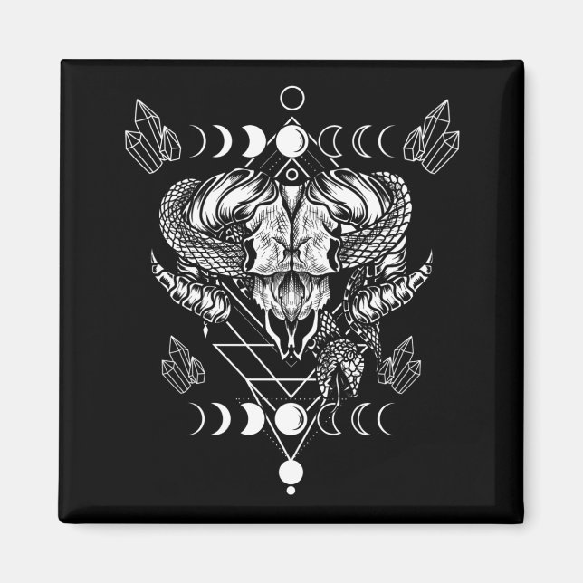 Aimant Aries Skull Wicca Occulte Crescent Moon Witchcraft (Devant)
