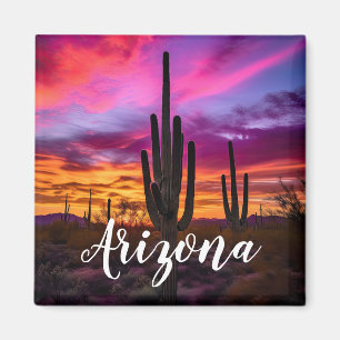 Aimant Arizona Saguaro Cactus Sud-Ouest Désert Sunset
