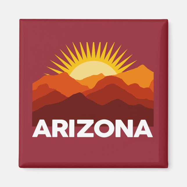 Aimant Arizona Vintage Retro Coucher de soleil Montagne R (Devant)