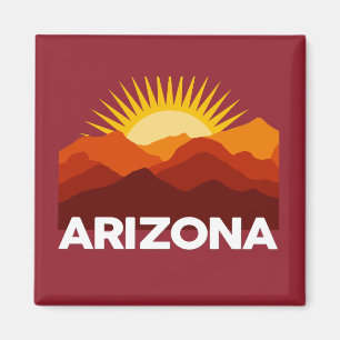 Aimant Arizona Vintage Retro Sunset Mountain Rouge