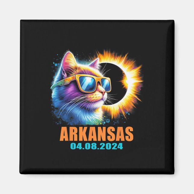 Aimant Arkansas Total Éclipse Solaire 2024 Cat Éclips Sol (Devant)