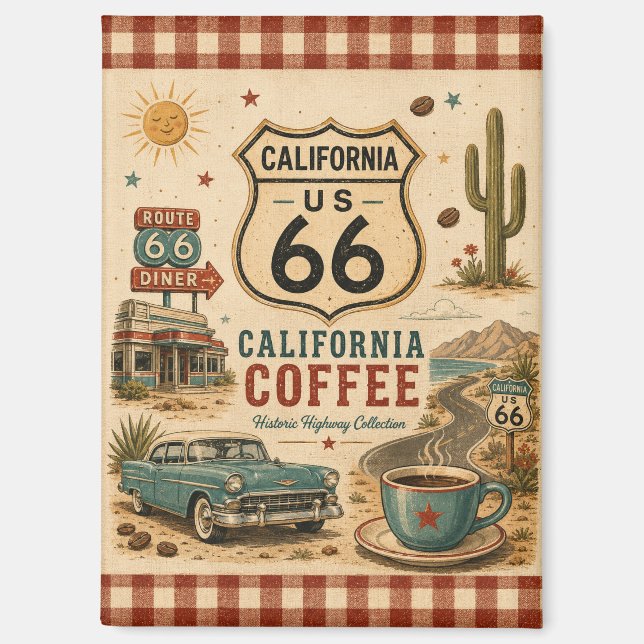 Aimant Arrêt de café rétro Californie Souvenir (Recto)