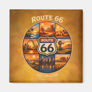 Aimant Arrêts de rêve doré de la route 66 Scènes de voyag