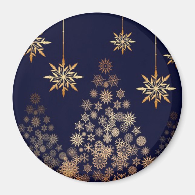 Aimant Arrière - plan bleu avec arbre de Noël doré (Devant)