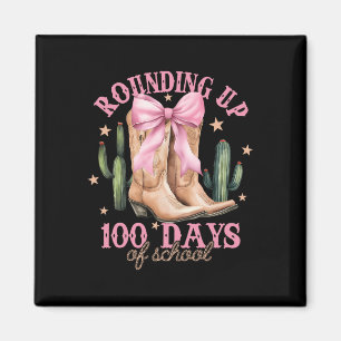 Aimant Arrondi à 100 jours d'école ruban rose coquette T