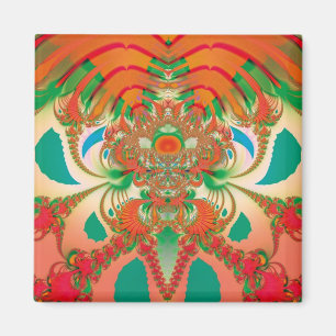 Aimant Art abstrait fractal de hibou rouge