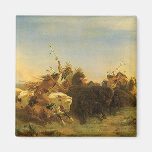 Aimant Art américain de l'Ouest vintage, chasse au bison 