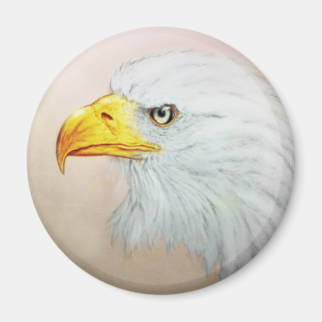 Aimant Art animal blanc et jaune, Aigle rond - Aigle (Devant)