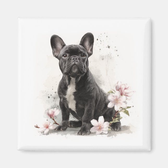 Aimant Art aquarelle de bouledogue français noir (Devant)