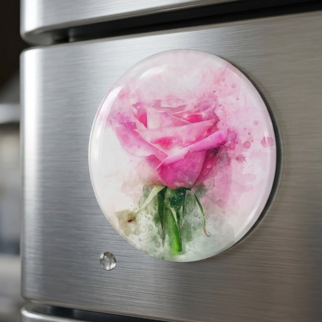 Aimant Art aquarelle de rose rose sur fond blanc (Pink Rose Watercolor Art on White Background. Magnet )