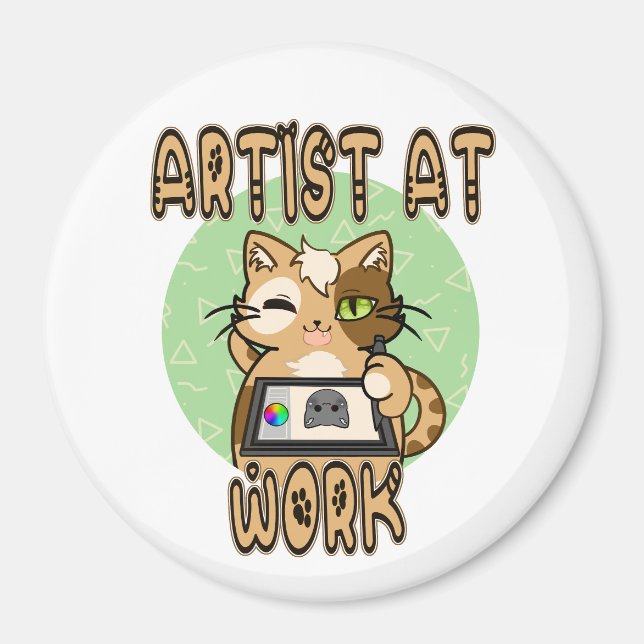 Aimant Art at work cute cat design (Devant)