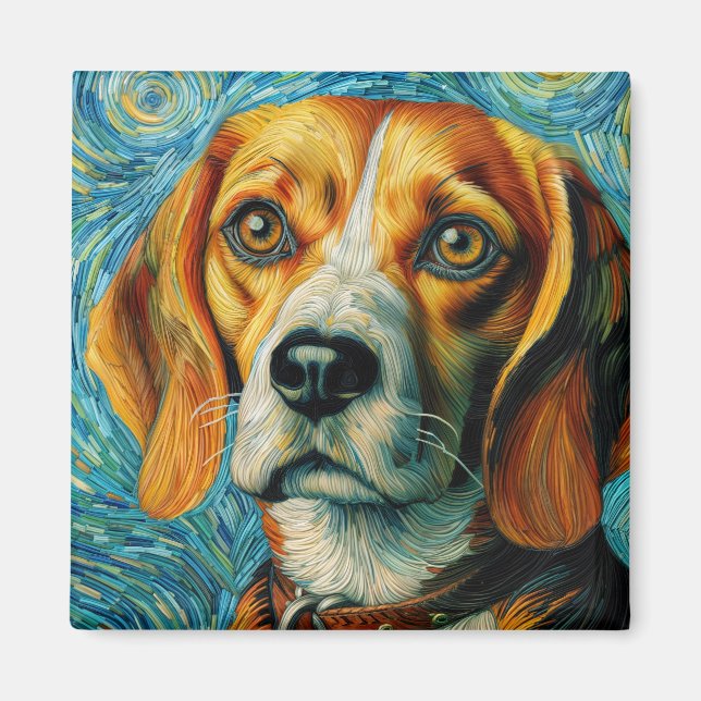 Aimant Art Beagle style Van Gogh (Devant)