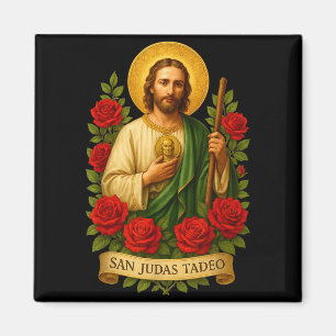 Aimant Art catholique de saint Jude Thaddée avec des rose