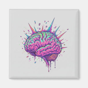 Aimant Art Cyberpunk Neuroépicé Cerveau Néon Rose
