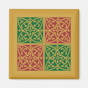 Aimant Art de carreaux rouges et verts sur motif doré