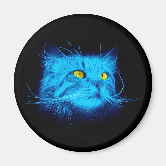 Aimant Art de chat néon bleu Cool - Conception d'animal l (Devant)