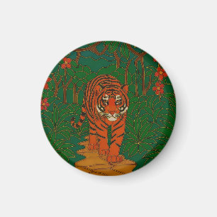 Aimant Art de cloisonné Tigre sur le chemin de la jungle