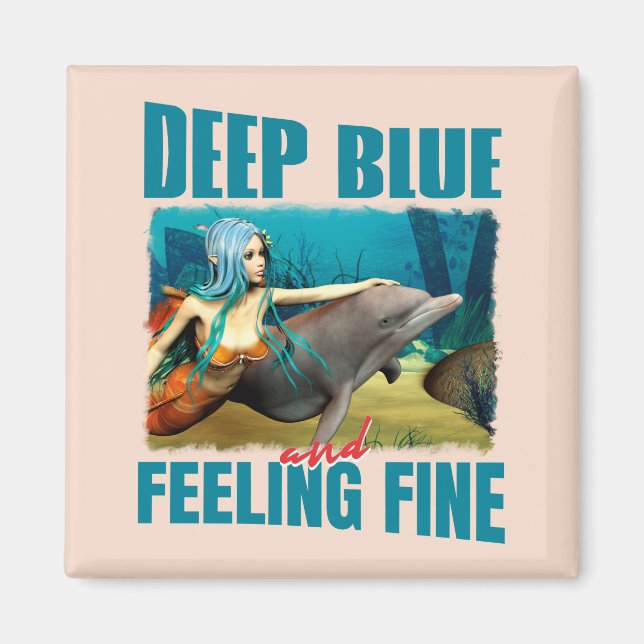 Aimant Art de dauphin sirène bleu profond et se sentant b (Devant)