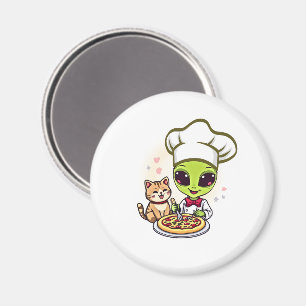 Aimant Art de dessin animé de chat cuisinier pizza extrat