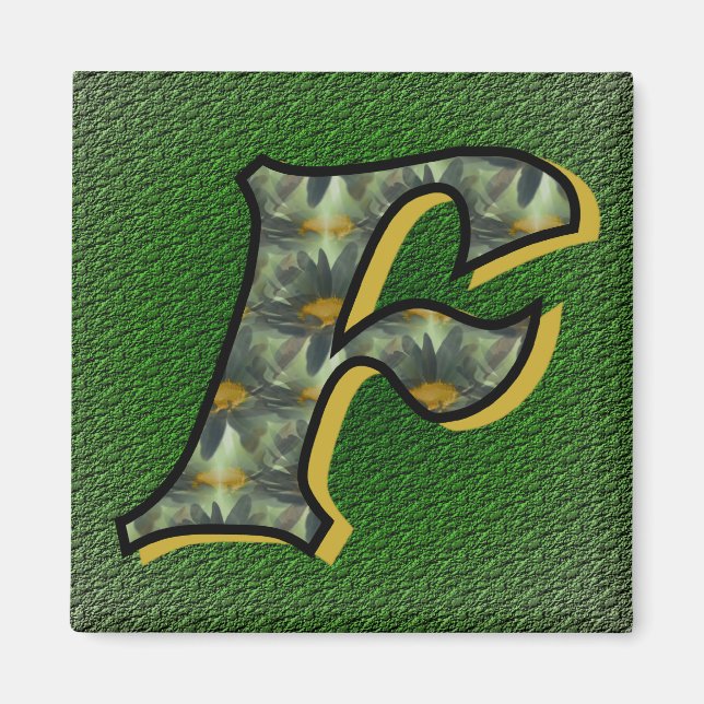 Aimant Art de fleur de marguerite à initiale de monogramm (Devant)