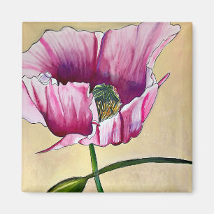 Aimant Art de fleur de pavot rose aquarelle