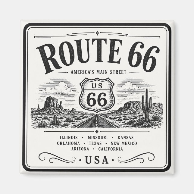 Aimant Art de la route 66 vintage (Devant)