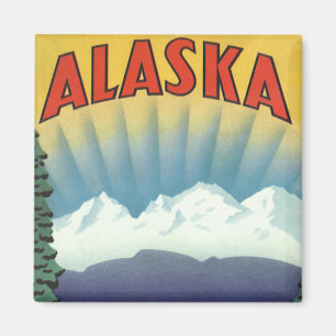 Aimant Art de l'affiche de voyage vintage en Alaska, Pays