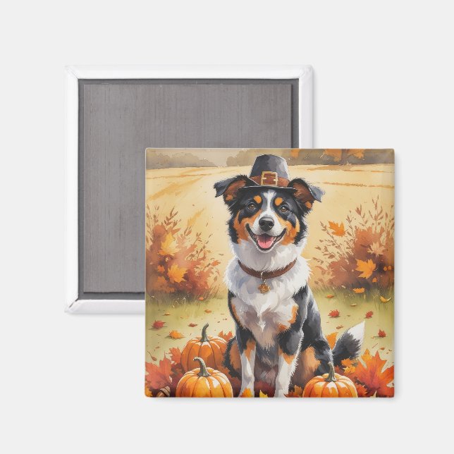Aimant Art de l'Australian Kelpie Feuilles d'Automne Acti (Recto/Verso)