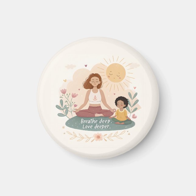 Aimant Art de méditation mère-enfant fantaisiste (Devant)