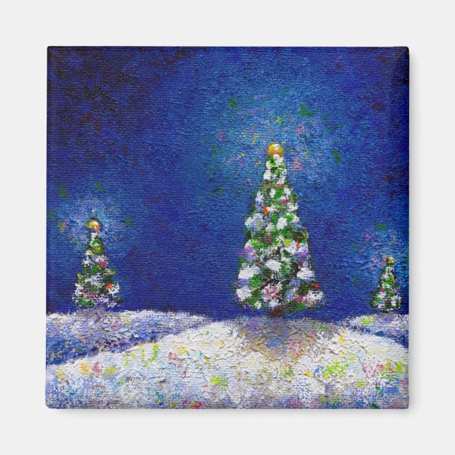 Aimant Art de Noël amusant arbres colorés peinture origin (Devant)