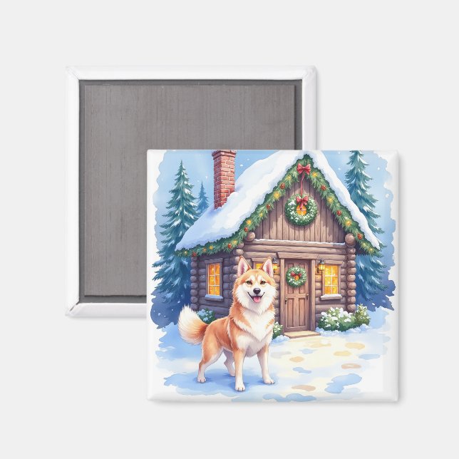 Aimant Art de Noël Cabane en rondins rustique Chinook (Recto/Verso)