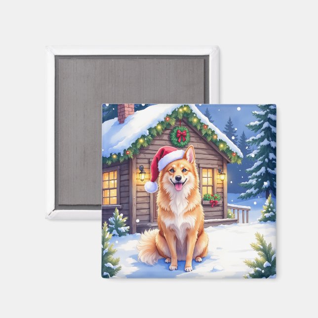 Aimant Art de Noël Chapeau de Père Noël Cabane enneigée S (Recto/Verso)