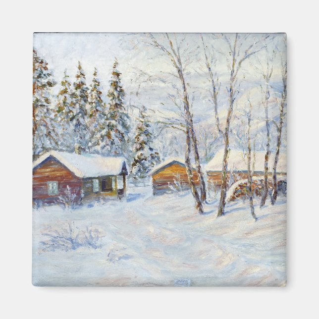 Aimant Art de Noël de la ferme d'hiver (Devant)