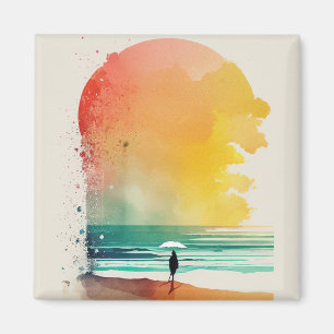 Aimant Art de plage abstrait Marche dans les vagues