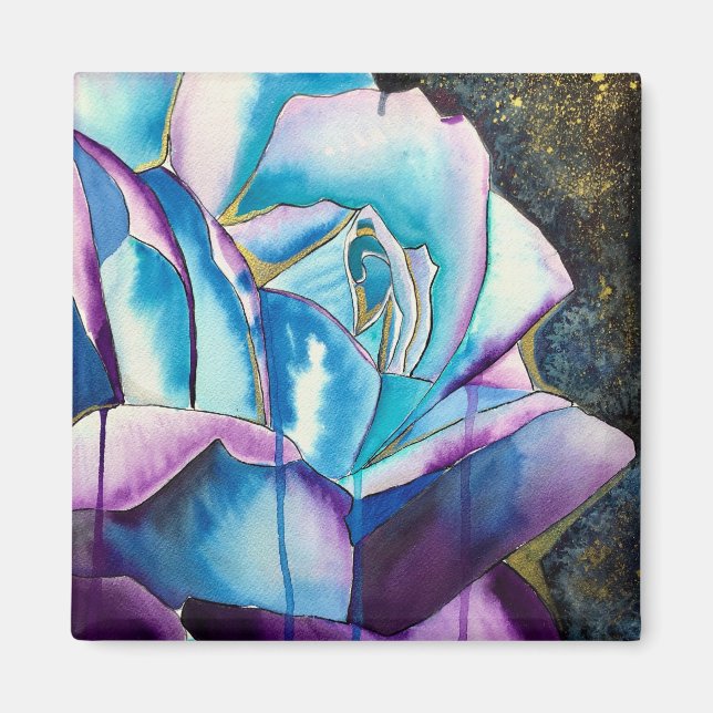 Aimant Art de rose à l'aquarelle gothique violet bleu (Devant)