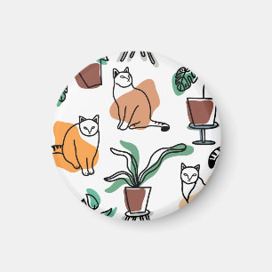 Aimant Art de trait dessin chats et fleurs