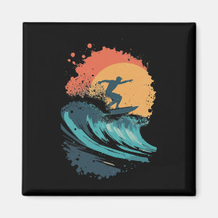 Aimant Art de vague de surf au coucher du soleil, silhoue