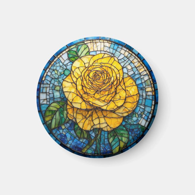 Aimant Art de verre teinté circulaire de rose jaune vibra (Devant)