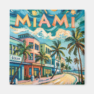 Aimant Art de voyage Ocean Drive de Miami dans le style d