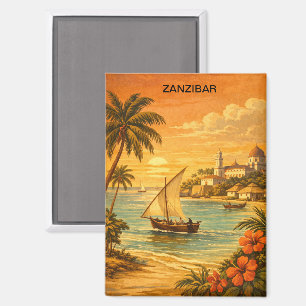 Aimant Art de voyage tropical vintage de Zanzibar