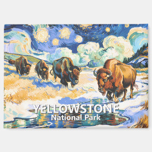 Aimant Art de Yellowstone Bison Nuit Étoilée Rétro Coloré