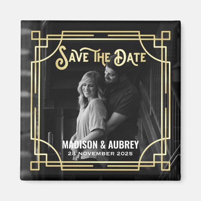 Aimant Art Déco Ajouter votre photo Elegant Gold Enregist (Devant)