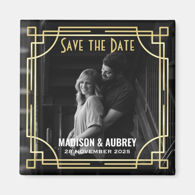 Aimant Art Déco Ajouter votre photo Enregistrer la date G (Devant)