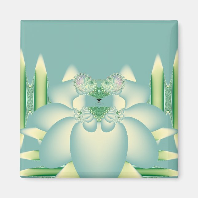 Aimant Art Déco Fleur Fractale Lotus de Menthe (Devant)