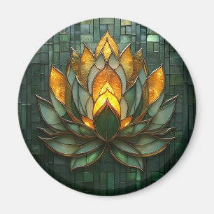 Aimant Art Déco Gold Lotus Green Tilework Imprimer