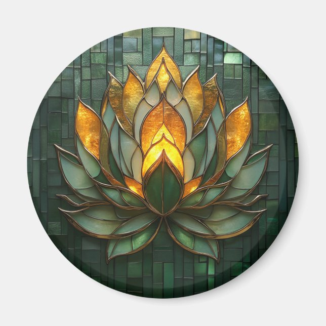 Aimant Art Déco Gold Lotus Green Tilework Imprimer (Devant)